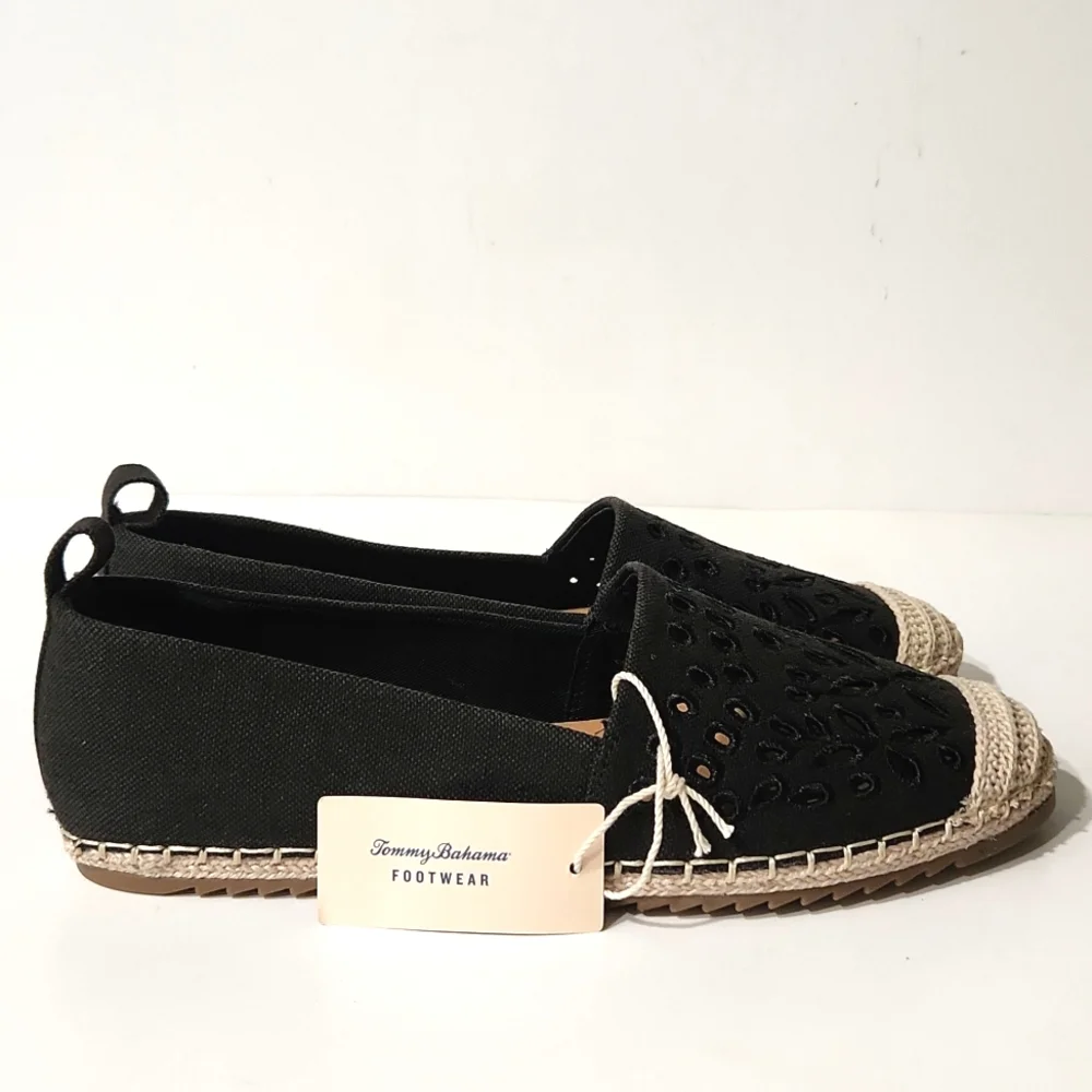 NEW! Tommy Bahama Selena Slip On Black Espadrilles Size 8, 8.5